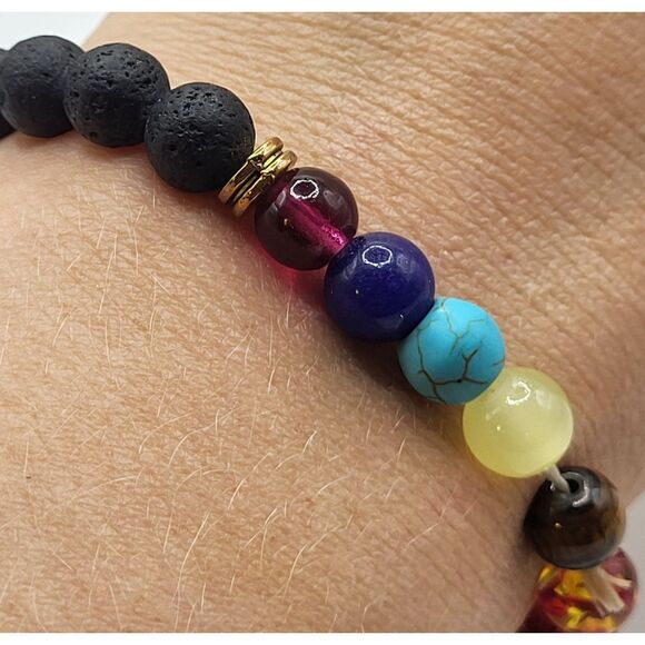 7 Chakra's Healing Bracelet Lava Stone 7in - Picture 3 of 3